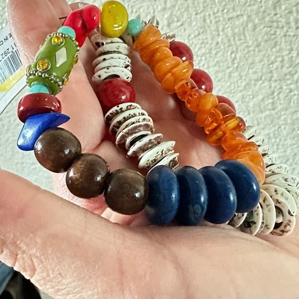 Boho Wooden beaded bracelet with glass beads accents looks like amber bracele…